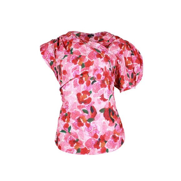 Isabell Marant Stylized Asymmetric Floral Blouse in Pink Viscose